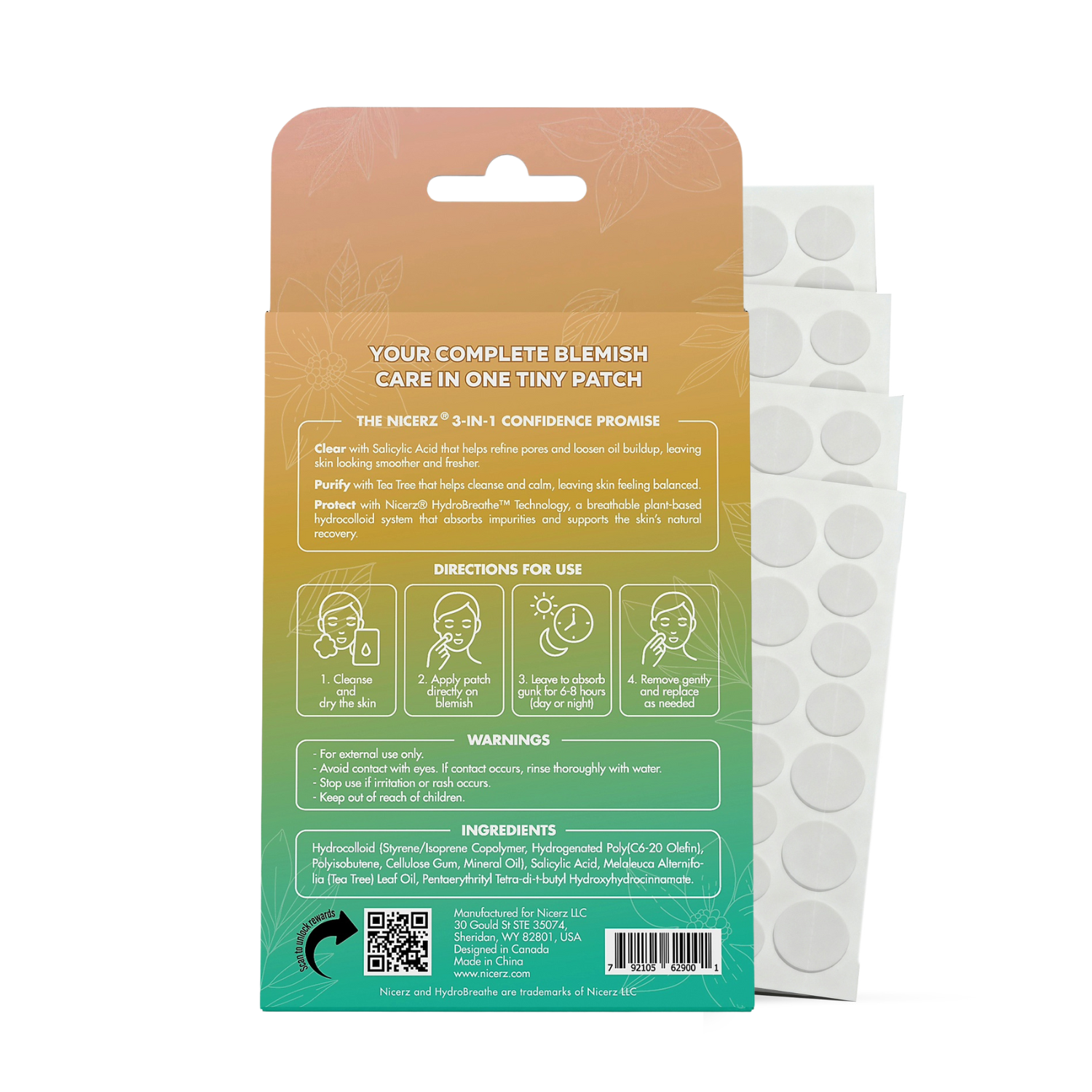 Nicerz® pimple patches - Advanced breathable hydrocolloid with salicylic acid and tea tree oil, they help support clearer-looking skin with comfortable day-and-night wear. Sweat and Waterproof