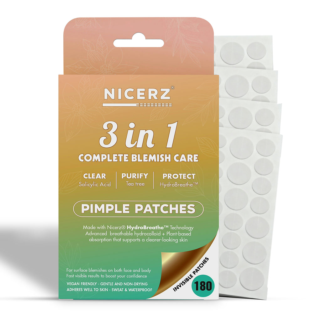 Nicerz® pimple patches - Advanced breathable hydrocolloid with salicylic acid and tea tree oil, they help support clearer-looking skin with comfortable day-and-night wear. Sweat and Waterproof